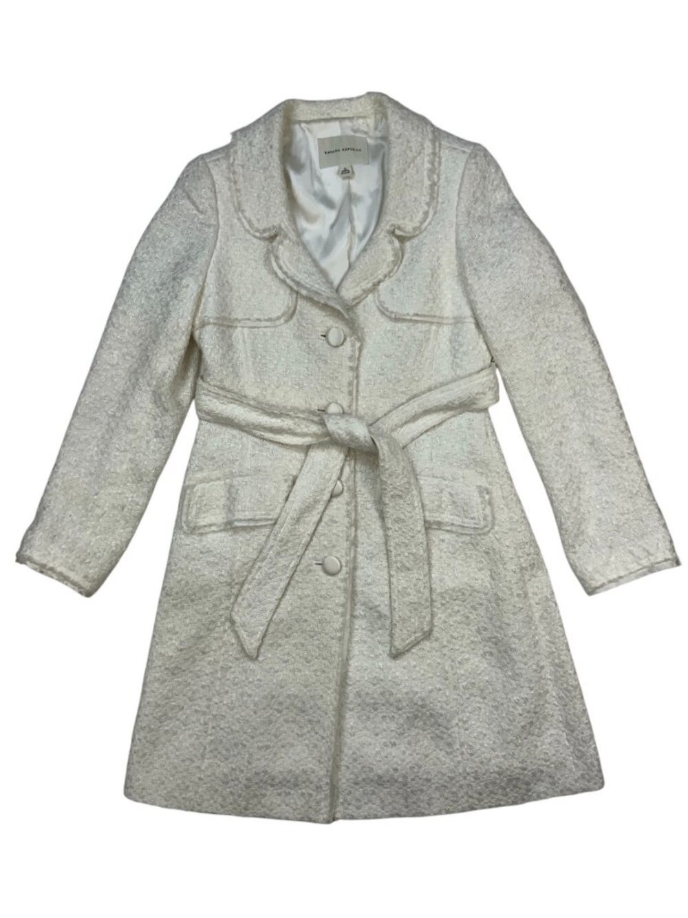Banana Republic Boucle Peacoat Coat S Winter White Belted Pockets Wedding